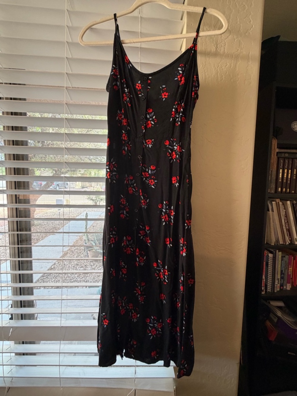 Black Floral Slip Dress with Red Accent